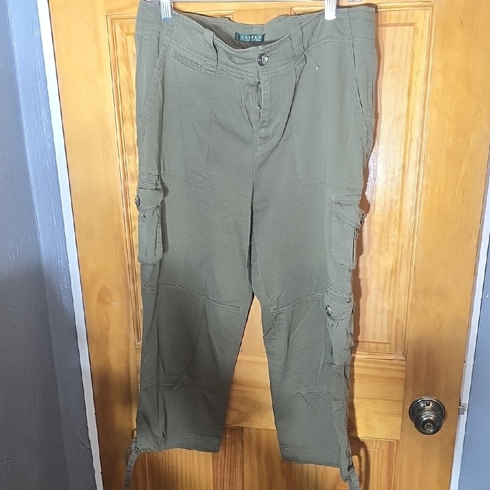 RALPH LAUREN CARGO Ladies OLIVE Green Cargo Pants SIZE 10 Waist 18